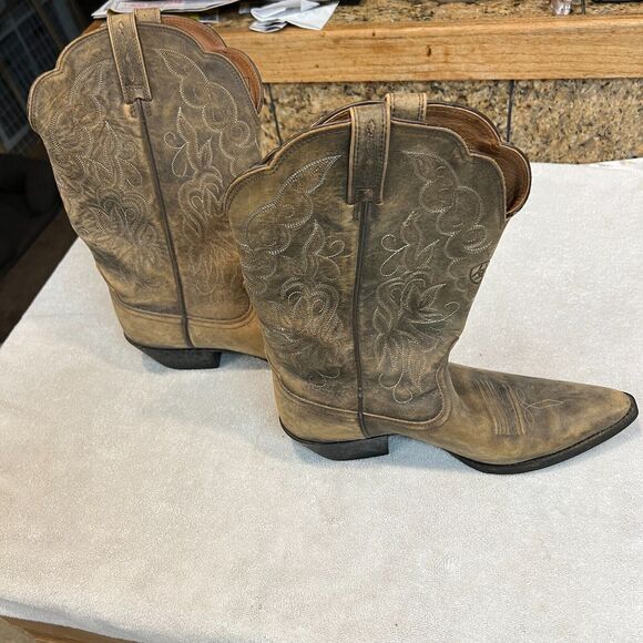 Ariat Women’s Heritage Western 15729 Cowgirl J-Toe Mid-Calf Boots, Tan, Sz 10B - Picture 6 of 11